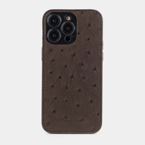 Чехол для iPhone 15 Pro Max из кожи страуса, коричневого цвета
