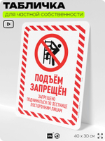 Табличка для частной территории "Подъем запрещен", на дом, для участка, организаций и частных территорий, предупреждающая, 40х30 см, Silver Plane x Айдентика Технолоджи