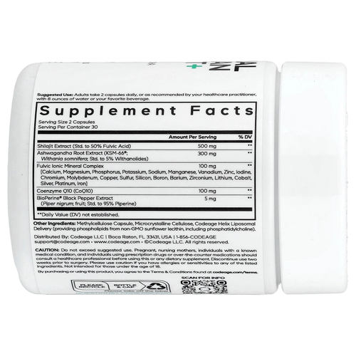 Codeage, Eternal, липосомальный гималайский мумие+, 60 растительных капсул