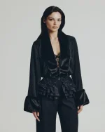 Пиджак с мехом из бисера М, Черный