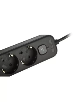 Сетевой фильтр Intro SFE450-B с базовой защитой с заземлением с выключателем 4 розетки 5м 10А черный / удлинитель сетевой 5м