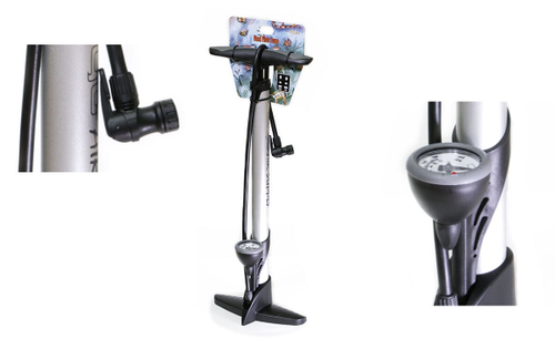 Насос GIYO ручной-напольный, под ниппель AV/FV, с манометром, max 160 psi/11 bar, высота 61см, алюми