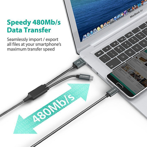 Кабель RAVPower USB-C to USB/USB-C 60W 1.8м (RP-TPC006) Black