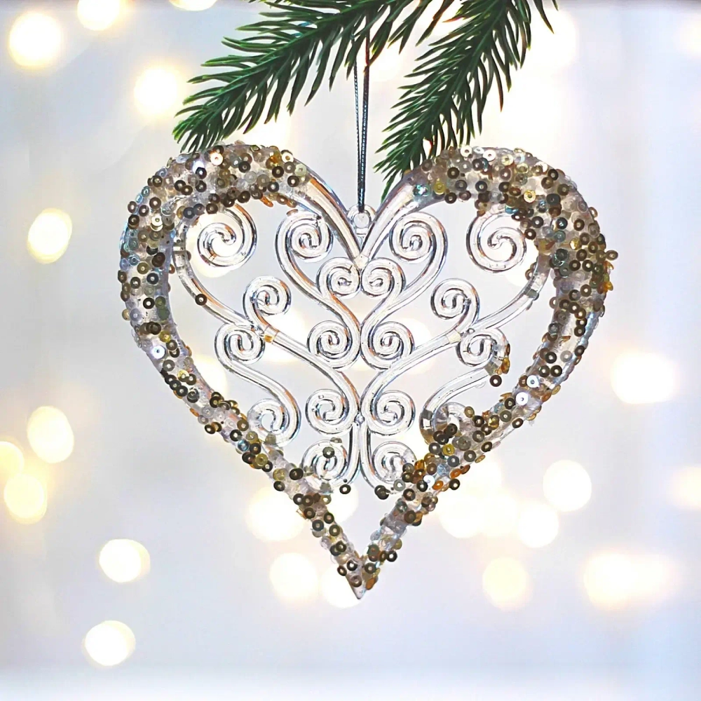 Подвеска «Сказочное сердце» 12 см, Белый/Золотой блеск