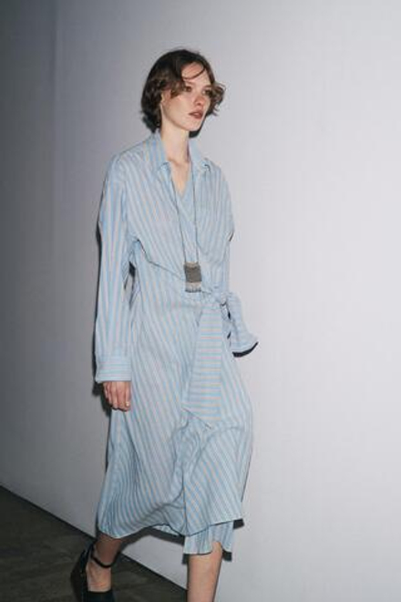 ZARA ПЛАТЬЕ НА ЗАПАХ В ПОЛОСКУ — ZW COLLECTION, СИНИЙ
