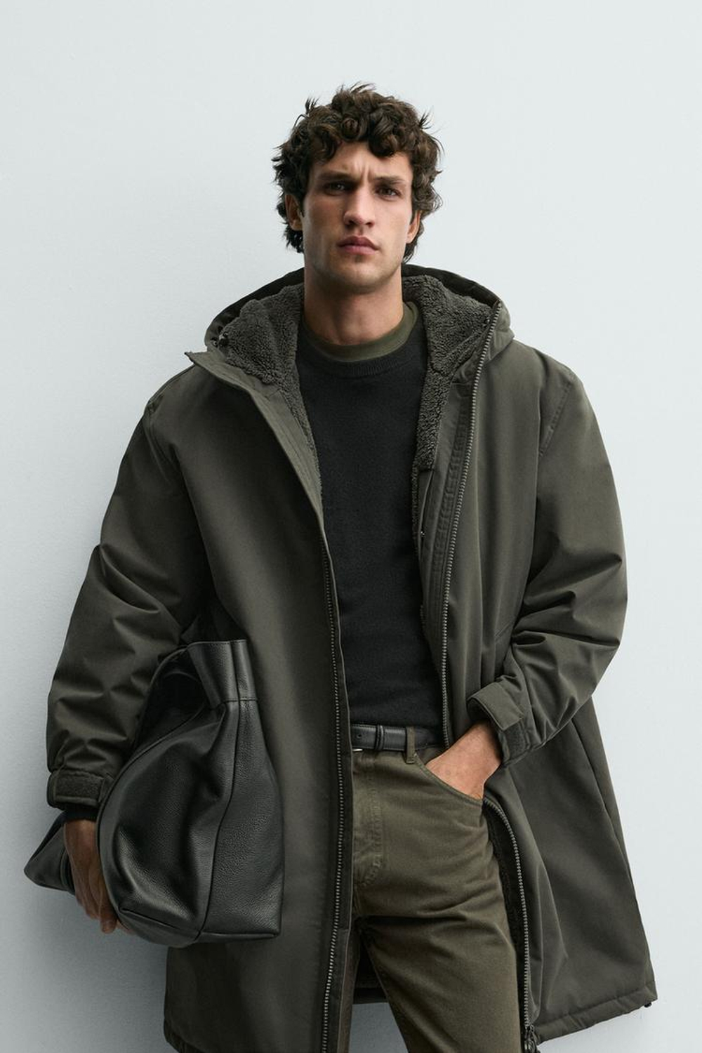 ZARA СТЕГАНАЯ КУРТКА С КОМБИНИРОВАННОЙ ОТДЕЛКОЙ, ХАКИ