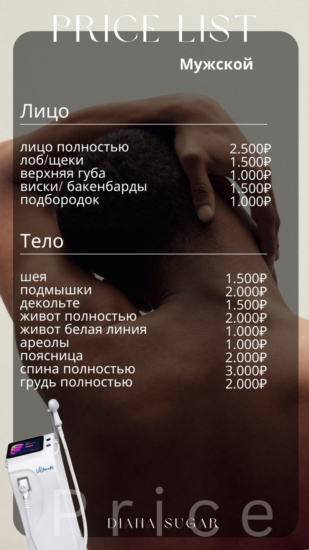 Лазерная эпиляция Мужской прайс