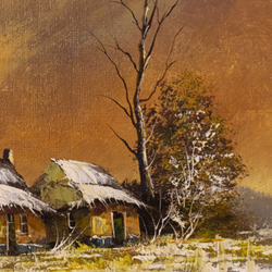 Картина " Зимний пейзаж с мельницей"