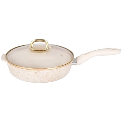 Сковорода глубокая 260мм с ручкой,со стекл.крышкой,АП линия «Грация» (белый/золото)