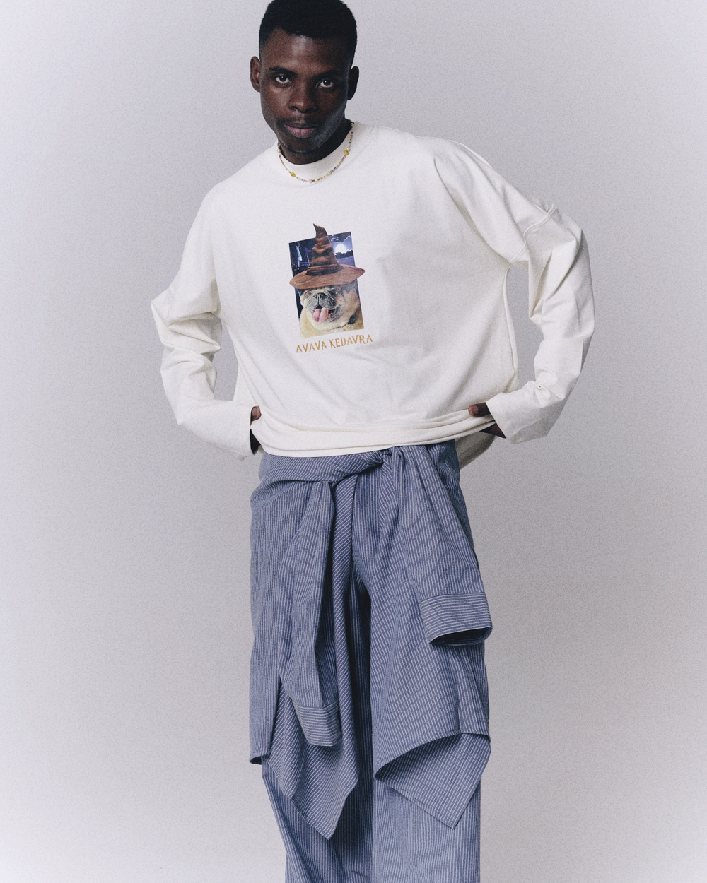 Striped Baggy Pants Dirty-Blue