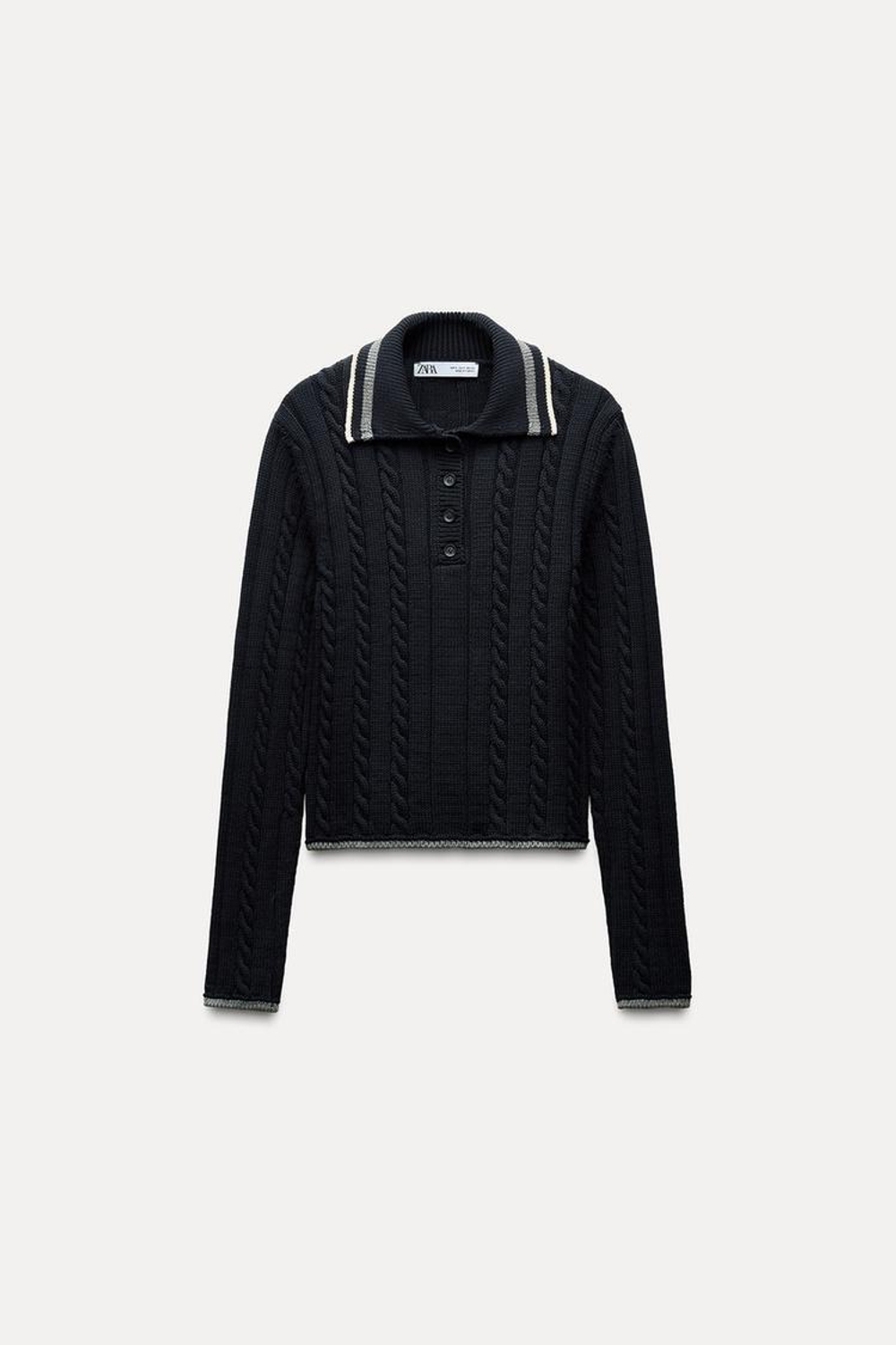 ZARA СВИТЕР ПОЛО С ОКАНТОВКОЙ, МОРСКОЙ СИНИЙ