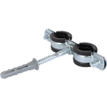 Хомут для труб двухвинтовой сдвоенный STOUT - 1/2" (20-24 мм, с шпилькой и дюбелем)