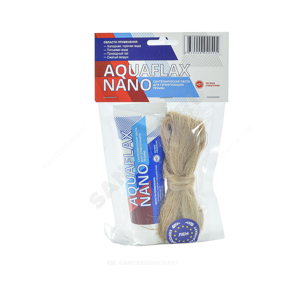 Набор для уплотнения резьбы лен (ЕВРО) 20гр+паста 80гр AQUAFLAX NANO 04054