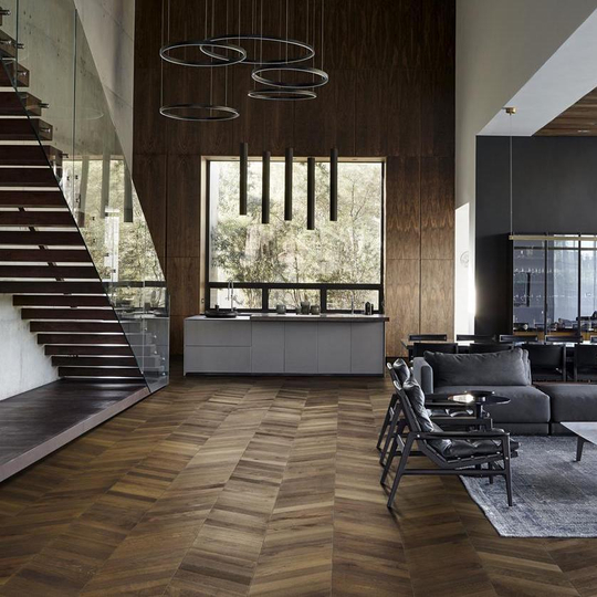 Инженерная доска Kahrs Дуб Шеврон темно-коричневый DARK BROWN