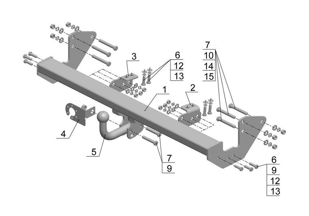 Фаркоп для Mercedes Viano, Vito w639 2003-2014. Тип шара: A. Нагрузки: 2000/100 кг, MB 05