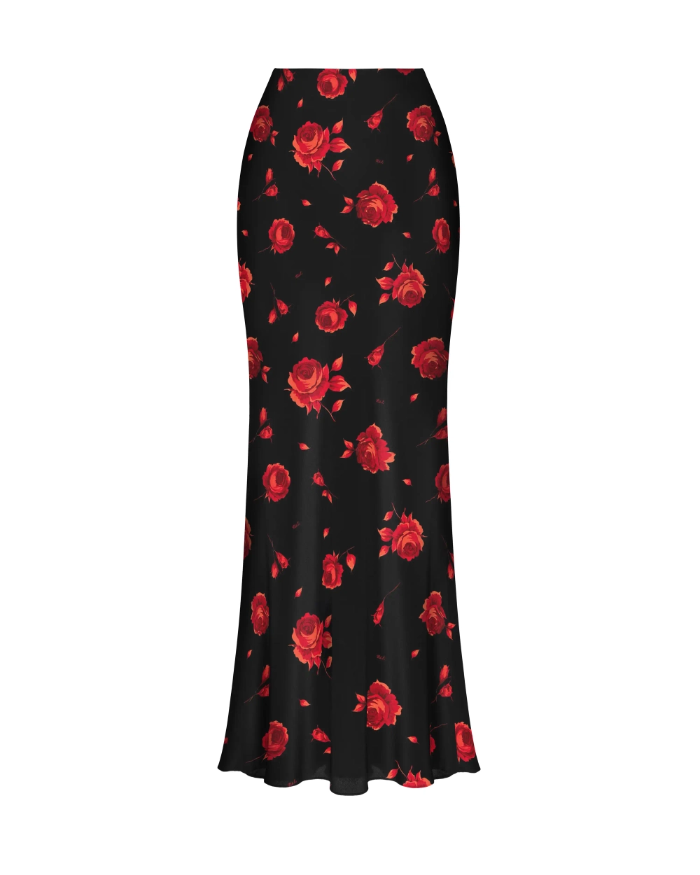 Керелин макси (Kerelin maxi), юбка макси из черного атласа с цветочным принтом