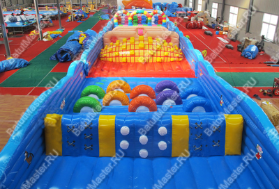 Коммерческая надувная полоса препятствий "Солнечная" 43,5*6*5,5 м