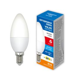 LED-C37-6W-6500K-E14-FR-SLS Лампа светодиодная. Форма свеча. матовая. Дневной свет 6500K. ТМ Volpe