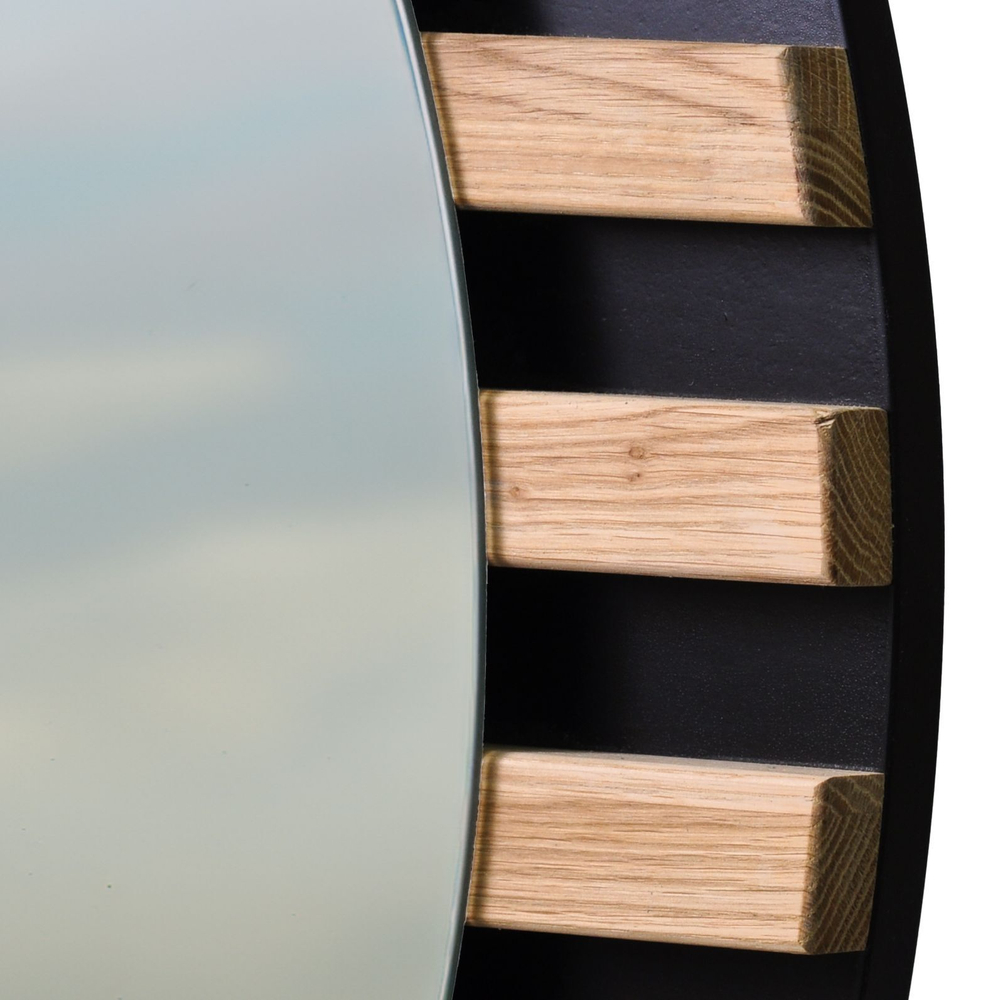 Зеркало настенное круглое Пиафорте Нигелла 811х811 мм с деревянной рамой / зеркало в прихожую из массива дикого дуба и черного ДСП в стиле лофт