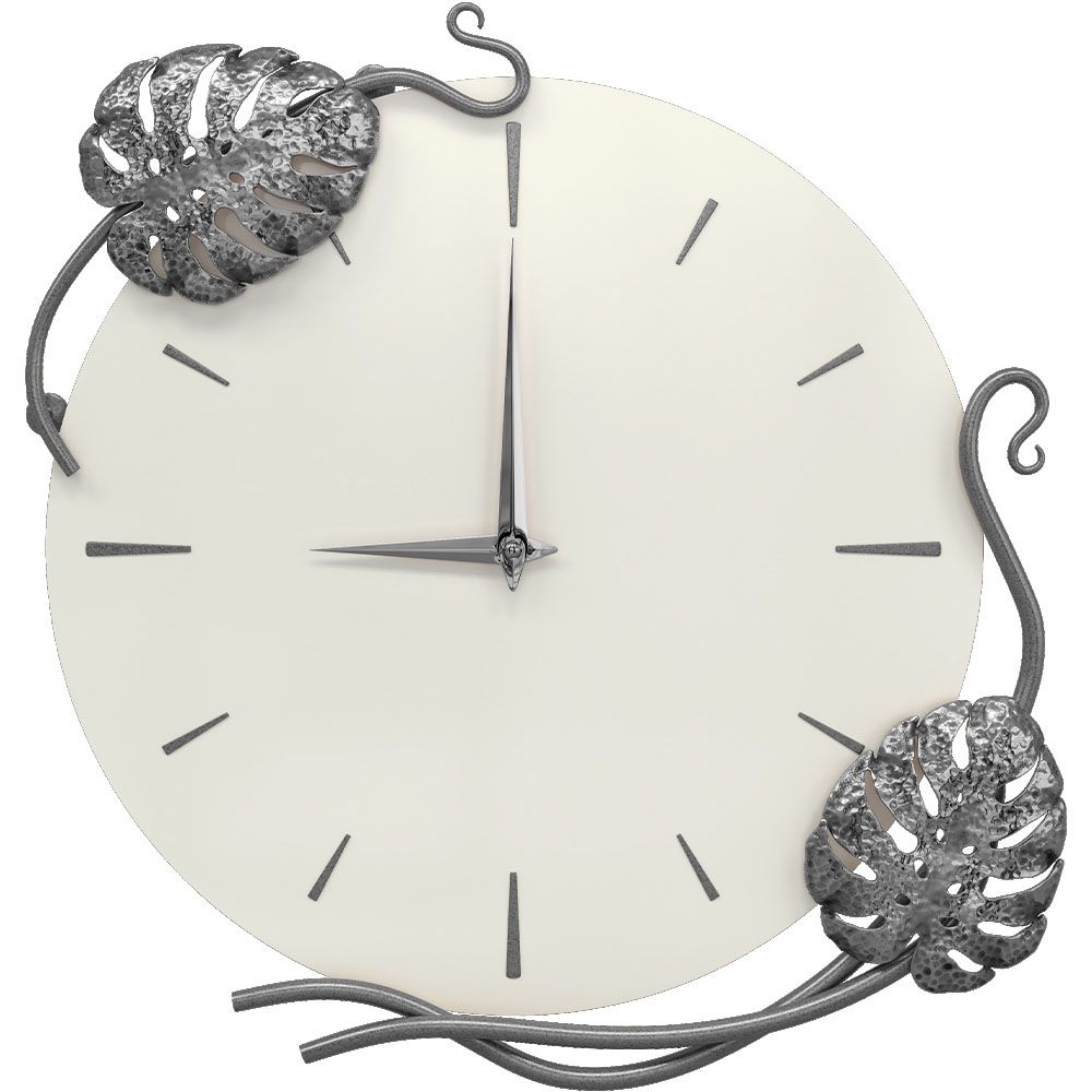 Часы настенные Monstera Deliciosa (Монстера) Колор Белый опал Сильвер