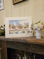 Картина авторская акварельная в паспарту 30х40 см на стену для интерьера "Лужецкий Ферапонтов монастырь"