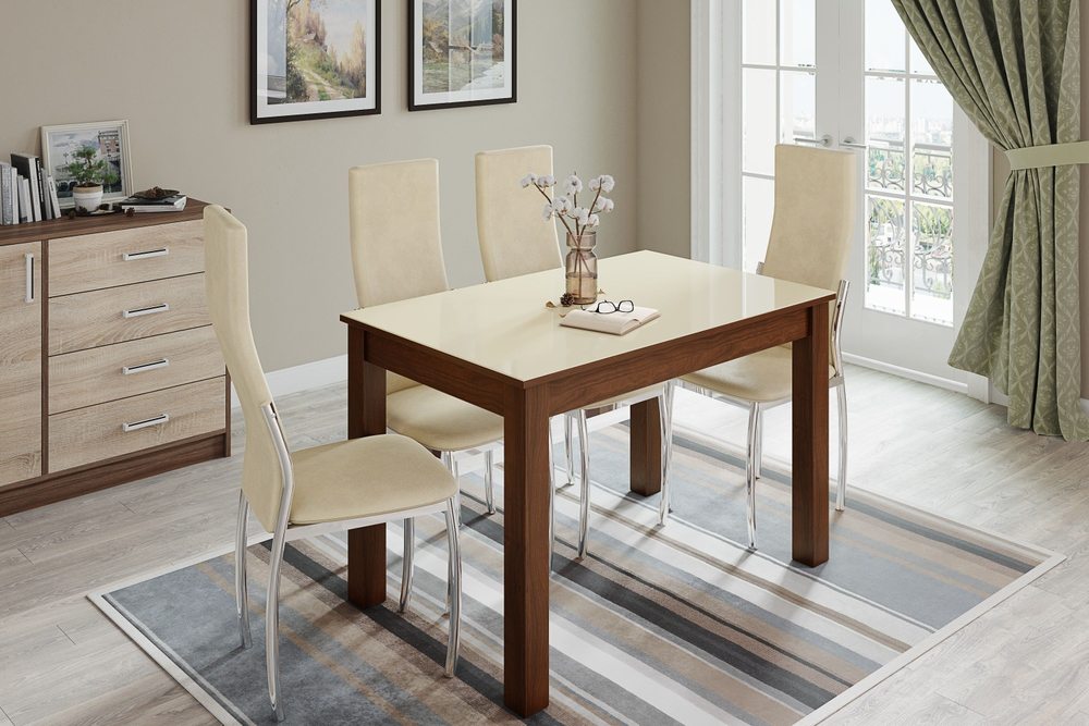 Стол обеденный Норман 80, орех/лакобель ваниль