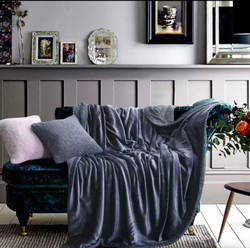 Плед двуспалка Серый Барашка Велюр-Плюш 200х220