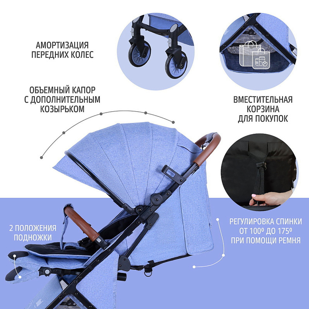 Детская прогулочная коляска Nuovita Giro Lux Denim, Nero / Джинсовый, Черный