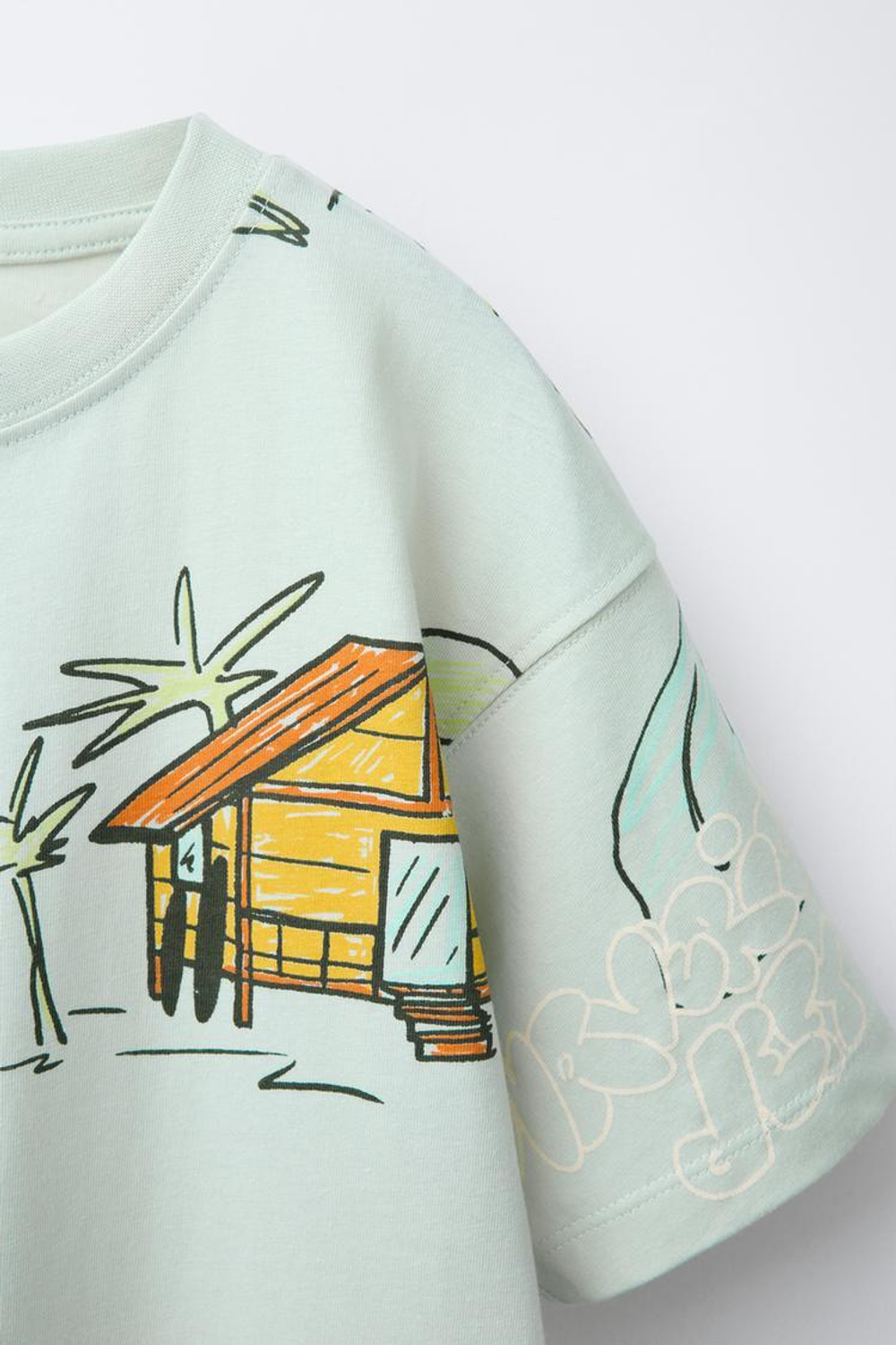 ZARA ФУТБОЛКА С ПРИНТОМ, НЕБЕСНО-ГОЛУБОЙ