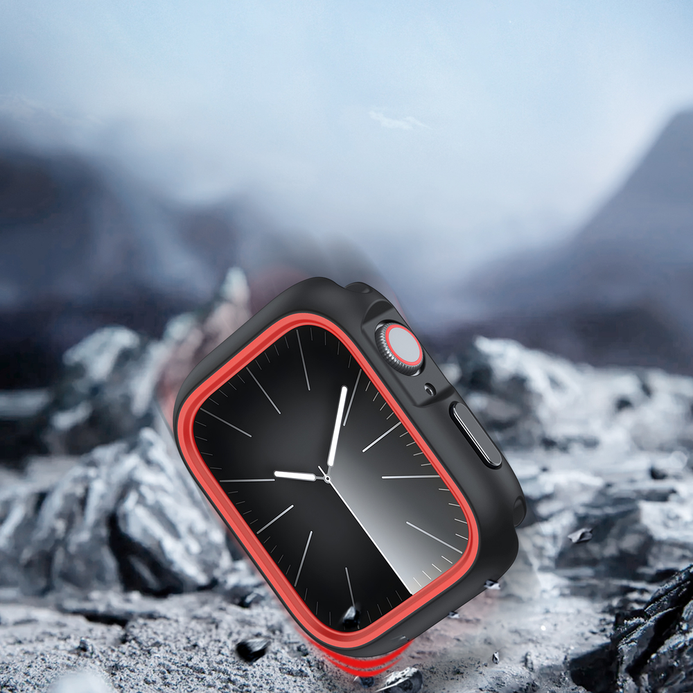 Чехол-бампер для часов Apple Watch 45 мм для моделей 7, 8 и 9 серии, черный с красными вставками (Black/Red) от Dux Ducis, серия Bamo Series Case