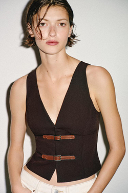 ZARA ТОП С ХЛЯСТИКАМИ, КОРИЧНЕВЫЙ