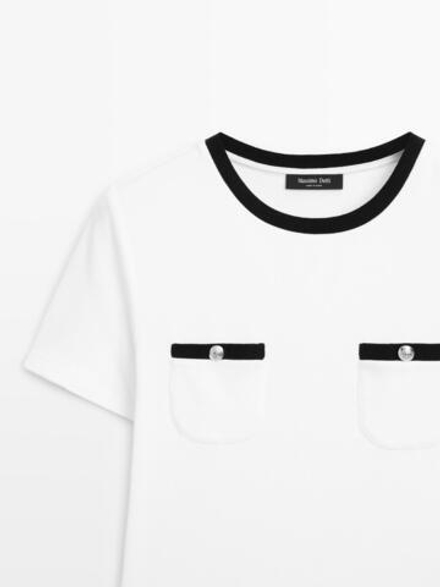 Massimo Dutti Футболка с карманами, белый