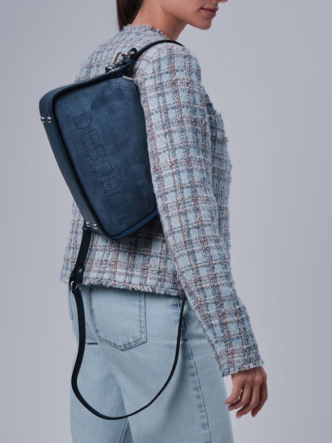 Сумка замшевая на плечо темно-синяя