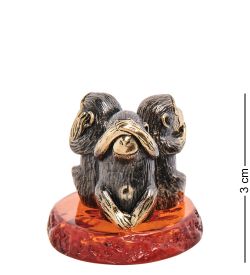 Народные промыслы AM-3215 Фигурка «Обезьяны мудрости» (латунь, янтарь)