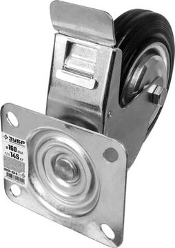 ЗУБР d 160 мм, г/п 145 кг, игольчатый подшипник, резина/металл, поворотное колесо c тормозом, Профессионал (30936-160-B)