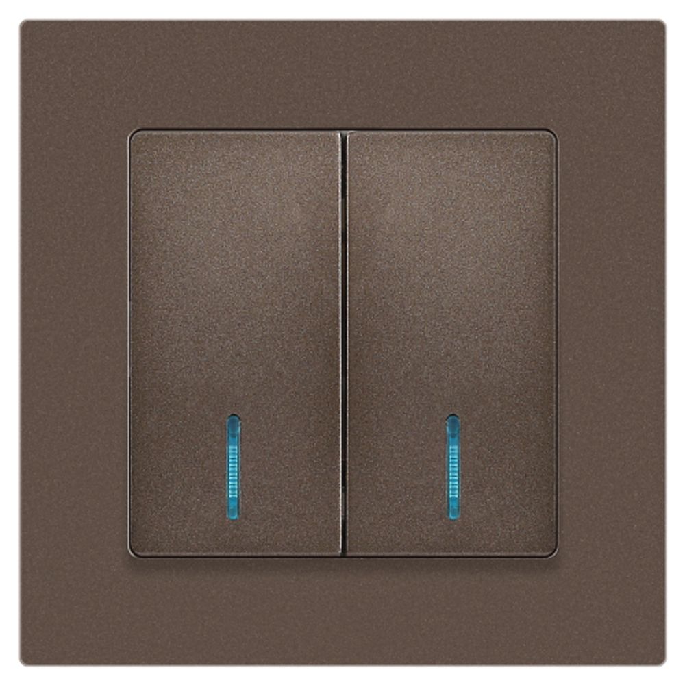 Выключатель Intro Accent 6-105-08 двойной с подсветкой, 10А-250В, IP20, СУ, AL/CU, бронза