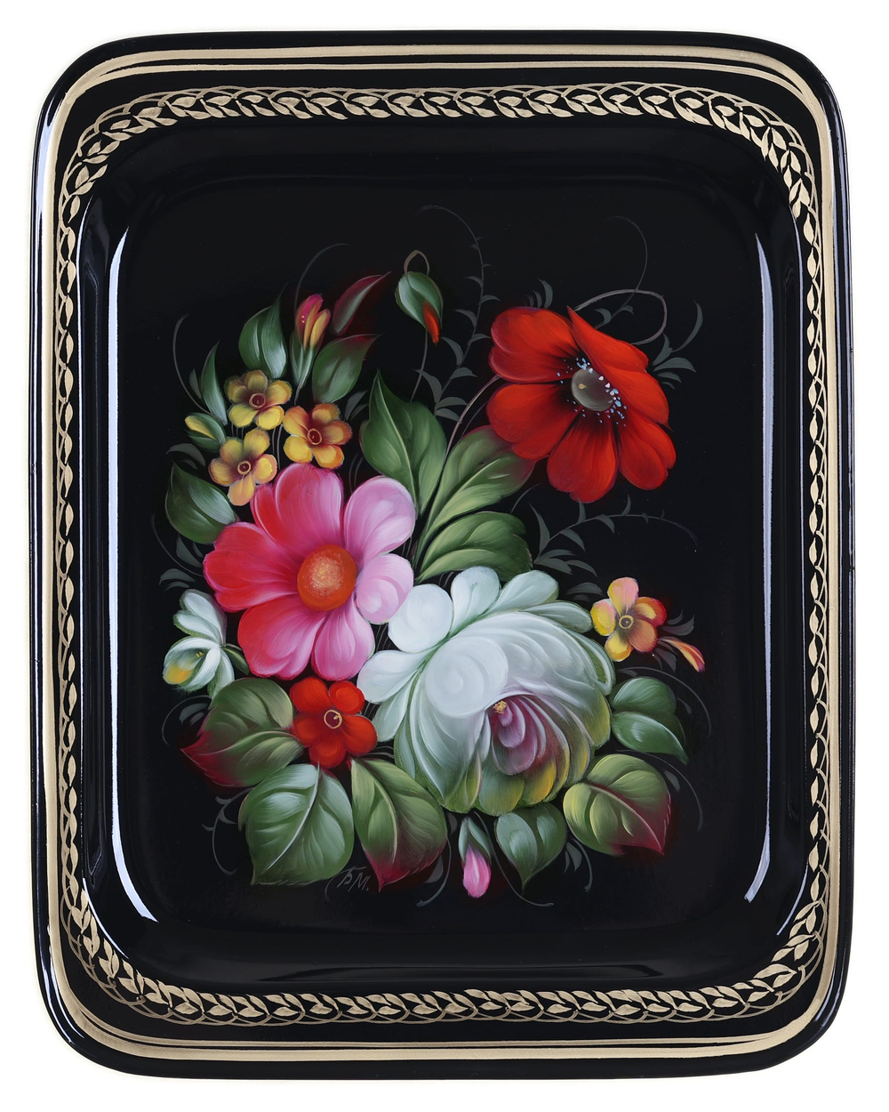 Жостовский поднос декоративный, размер 33х26 см (A13), металлический