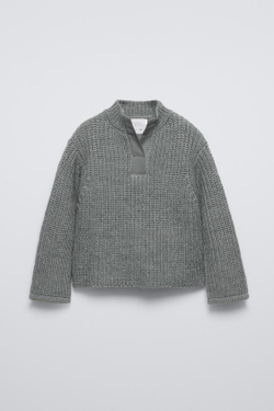 ZARA ТРИКОТАЖНЫЙ СВИТЕР, СЕРЫЙ / СИНИЙ