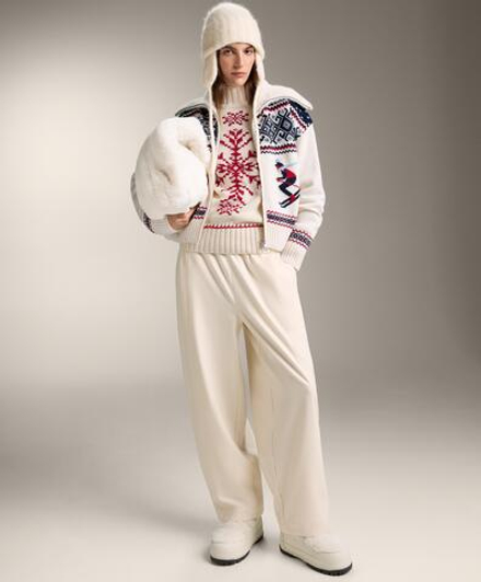 Oysho Вязаный кардиган с жаккардовым узором «Лыжи», экрю