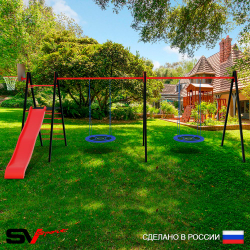 Уличные качели Sv Sport Maxi х 2 с горкой УК361.2КП2 (7.0м/Щит баскет/Гнездо Оксф. 100см 2шт/Подвесы на подш 2к)