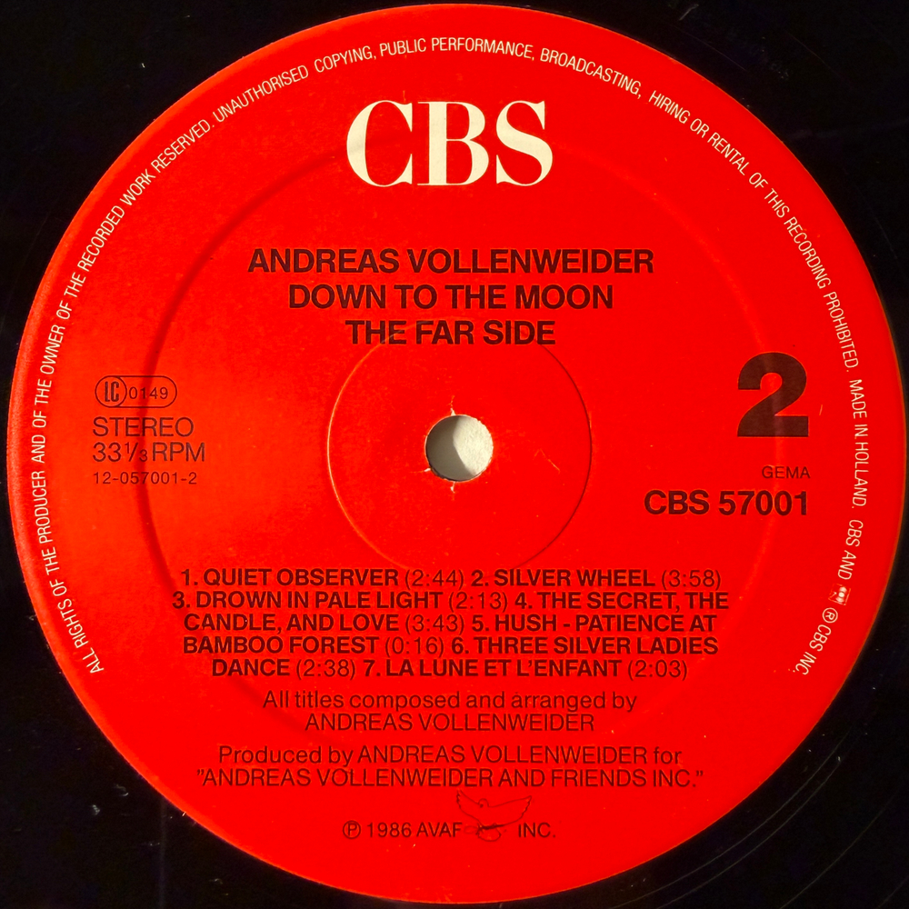 Andreas Vollenweider - Down To The Moon (Голландия 1986г.)