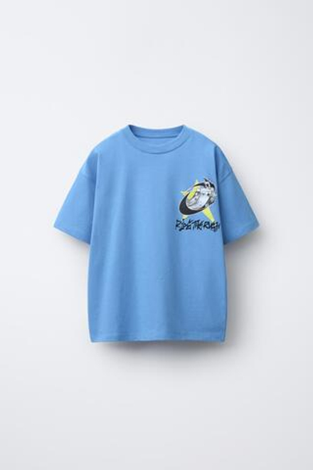 ZARA ФУТБОЛКА С ПРИНТОМ SKATE, СИНИЙ