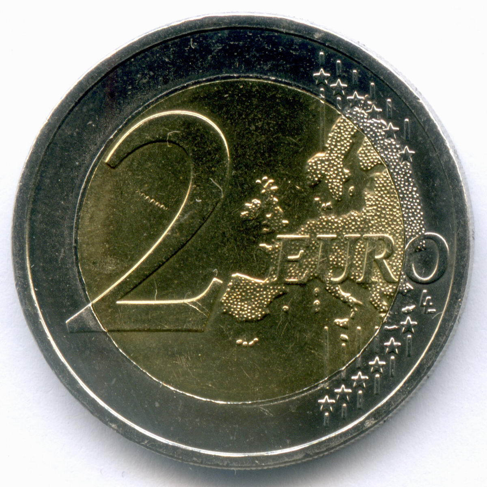 2 евро 2015 год. Греция. 30 лет флагу Европейского союза. Биметалл AUNC