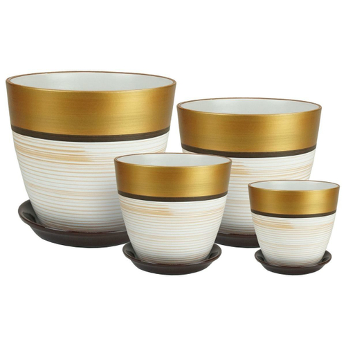 КАШПО САДЫ АУРИКИ БРУНО БУТОН КЕРАМИКА V-1,0Л;2,0Л;3,8Л;5,4Л КОМПЛ 4ШТ БЕЛЫЙ-ЗОЛОТО