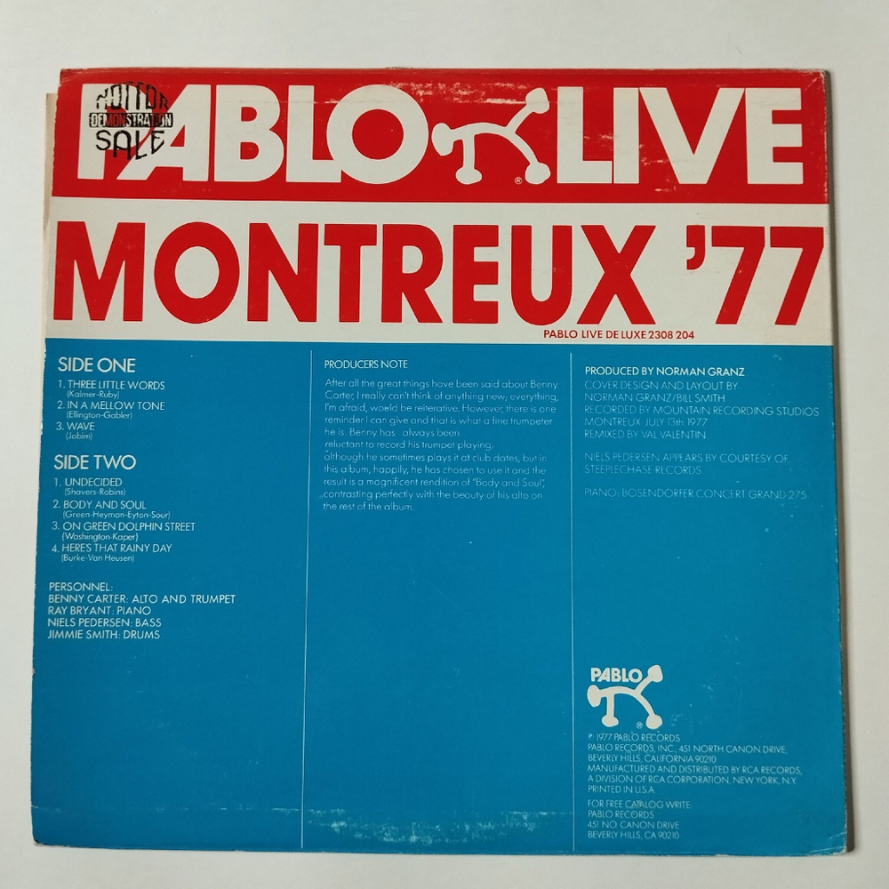 Винтажная виниловая пластинка LP Benny Carter 4 Montreux 77 (USA 1977)