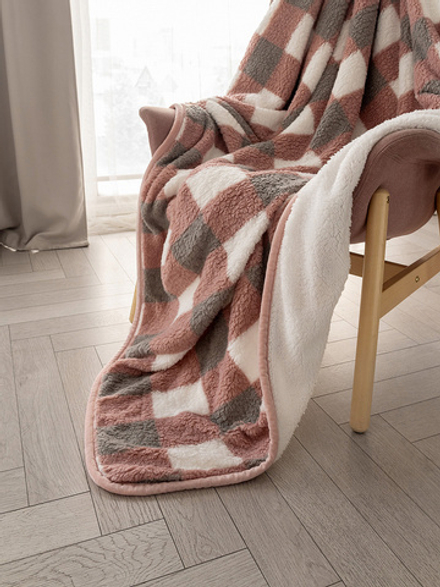 Плед DeNASTIA Уютный 150x200 пэ100% клетка розовый