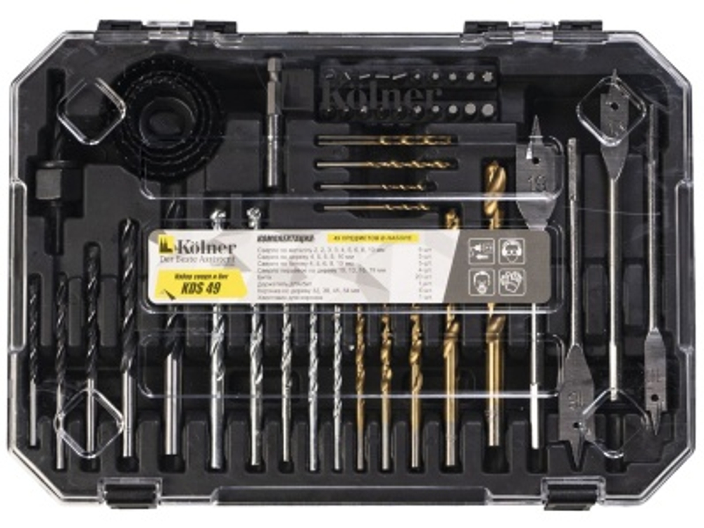 Набор сверл и бит в пластиковом кейсе 49 шт Kolner KDS 49