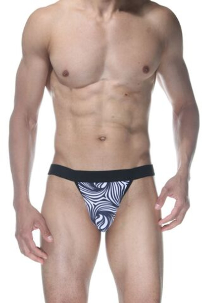 Бело-черные мужские трусы-стринги с узором (Размер: L) (Цвет: белый с черным)
