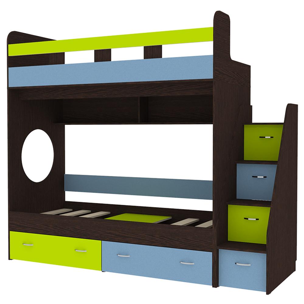 Двухъярусная кровать КарИВи Юниор 1 80х190 Венге Лайм, Синий