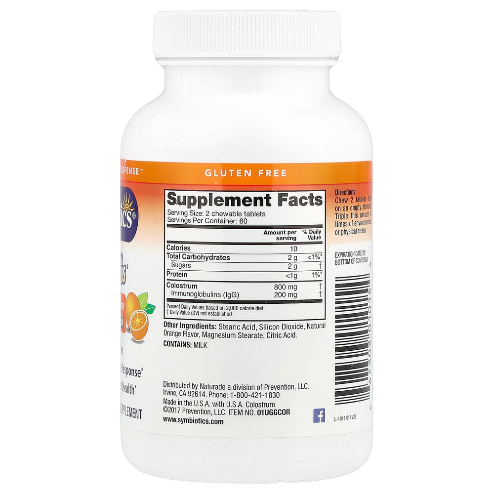 Symbiotics, Colostrum Plus, апельсиновый крем, 120 жевательных таблеток